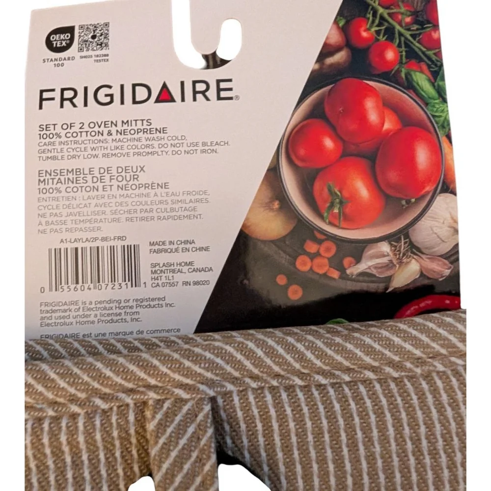 Frigidaire Oven Mitts Set of 2 Gold White Stripes